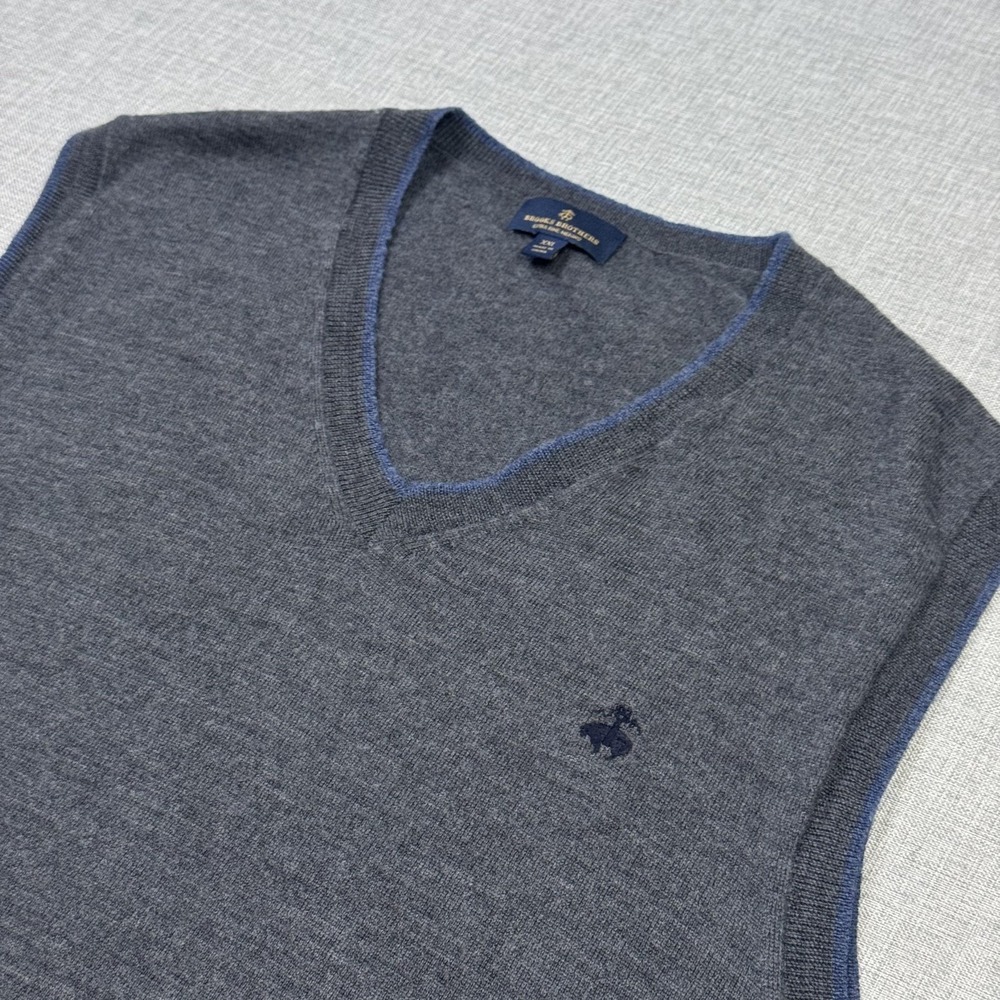 Brooks Brothers Merino Wool Sweater Vest Mens 2XL Gray V-Neck Extra Fine